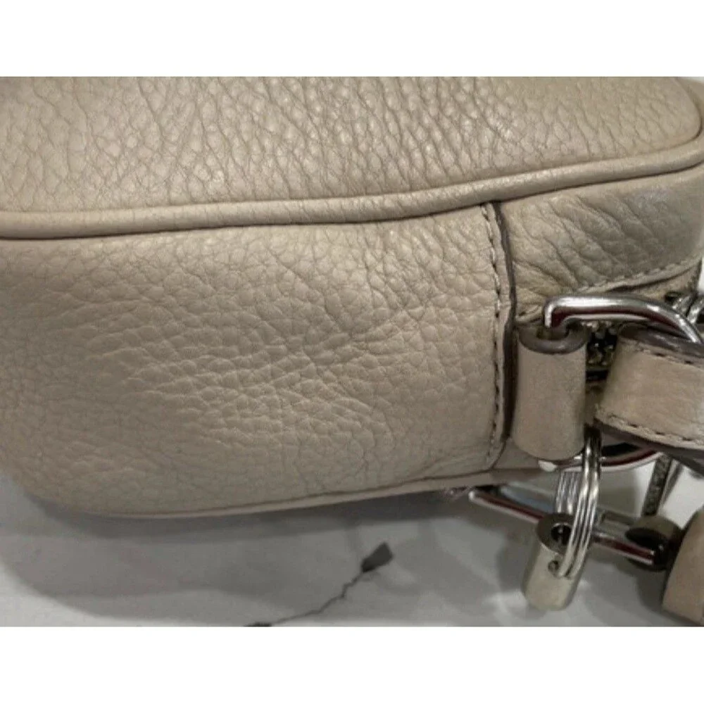 Marc Jacob’s Taupe Leather Camera Bag, Foil Stamped Logo Crossbody COA Included.